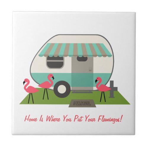 Retro Camper With Flamingos Tile