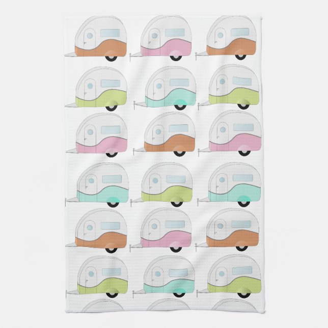 Retro Campers in Pastels Towel (Vertical)