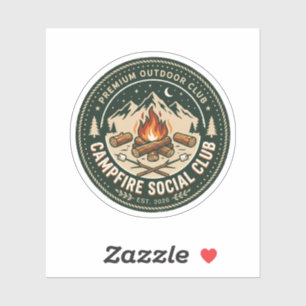 Retro Campfire Social Club Mountain Outdoor Badge Sticker