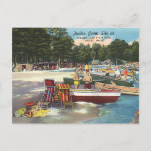 Retro Camping at Sebago Lake Travel Postcard
