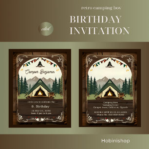 retro camping birthday boy invitation