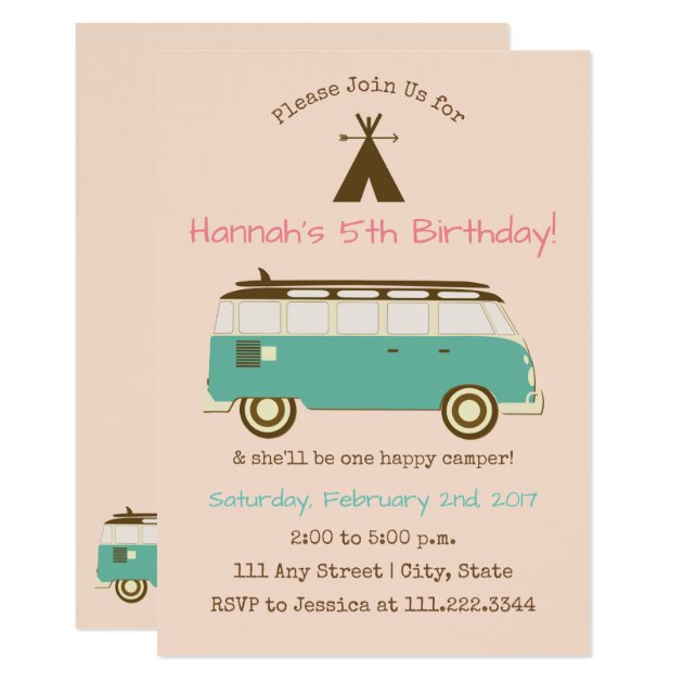 Retro, Camping Birthday Invite- Special Bday Invitation