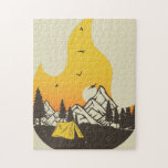 Retro Camping Camper Campfire Sunset Mountains Jigsaw Puzzle<br><div class="desc">Get this “Try A Little Bit Of Campfire” t-shirt, this is a perfect addition to your summer wardrobe & also a great gift for those who love camper, camping, campfire, mountains, outdoor, nature, forest, and national parks. Let’s get out of the city for a night, and camp at the beautiful...</div>