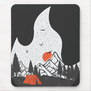Retro Camping Camper Campfire Sunset Mountains Mouse Pad