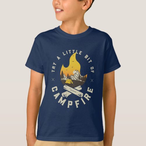 Retro Camping Camper Campfire Sunset Mountains T_Shirt