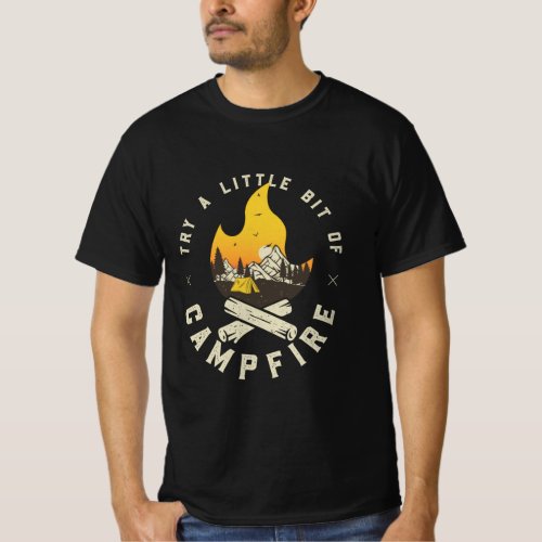 Retro Camping Camper Campfire Sunset Mountains T_Shirt