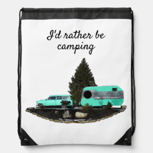 Retro Camping Car Trailer Drawstring Backpack