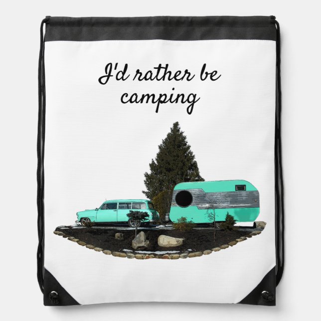 Retro Camping Car Trailer Drawstring Backpack (Front)