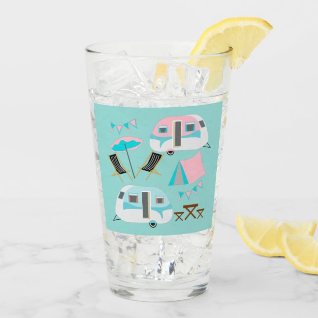 Retro Camping Caravan Tent Cute Glass (Back Ice)