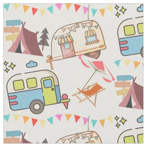 Retro Camping _  Happy Camping Old school fun Fabric