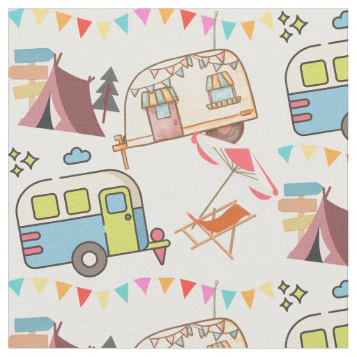 Retro Camping -  Happy Camping. Old school fun! Fabric