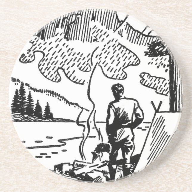 Retro Camping Sandstone Coaster (Front)