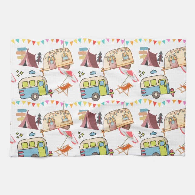 Retro Camping theme Kitchen Towel (Horizontal)