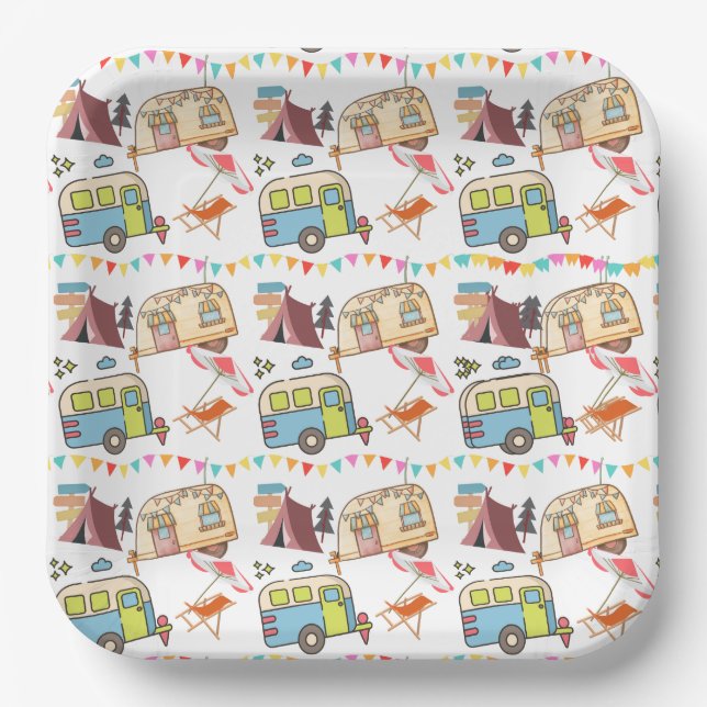 Retro Camping theme Paper Plates (Front)