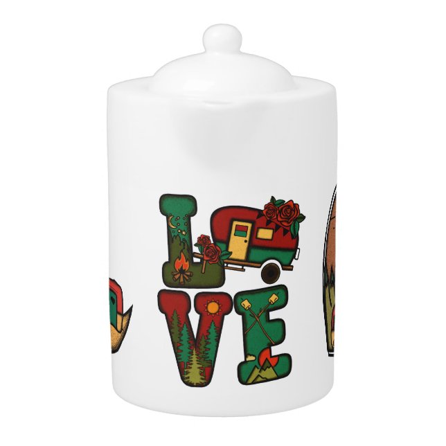 Retro Camping Themed Teapot (Front)