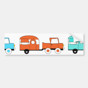 Retro Camping Trailer Turquoise Orange Vintage Car Bumper Sticker
