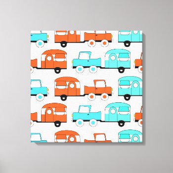 Retro Camping Trailer Turquoise Orange Vintage Car Canvas Print by PrettyPatternsGifts at Zazzle