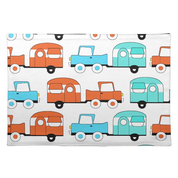 Retro Camping Trailer Turquoise Orange Vintage Car Cloth ...