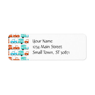 Retro Camping Trailer Turquoise Orange Vintage Car Label