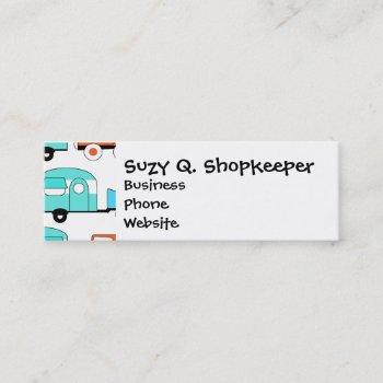 Retro Camping Trailer Turquoise Orange Vintage Car Mini Business Card by PrettyPatternsGifts at Zazzle