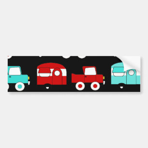 Retro Camping Trailer Turquoise Red Vintage Cars Bumper Sticker