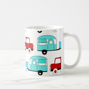 Retro Camping Trailer Turquoise Red Vintage Cars Coffee Mug