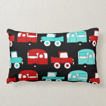 Retro Camping Trailer Turquoise Red Vintage Cars Lumbar Pillow by PrettyPatternsGifts at Zazzle