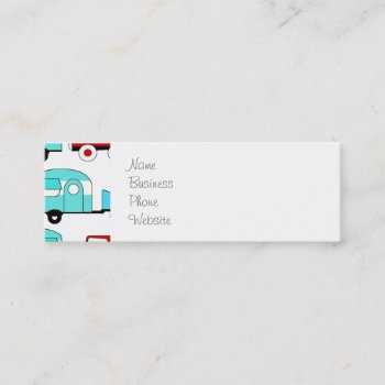 Retro Camping Trailer Turquoise Red Vintage Cars Mini Business Card by PrettyPatternsGifts at Zazzle
