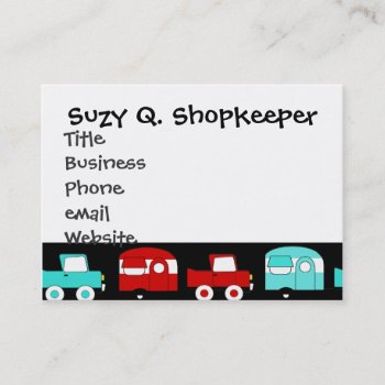 Retro Camping Trailer Turquoise Red Vintage Rv Business Card by PrettyPatternsGifts at Zazzle