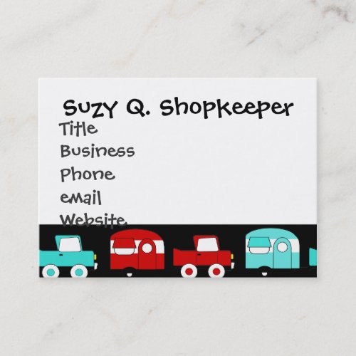 Retro Camping Trailer Turquoise Red Vintage RV Business Card