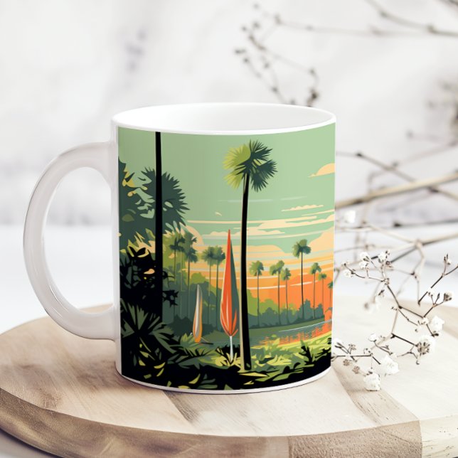 Retro Camping Woods Sunset Coffee Mug (Creator Uploaded)