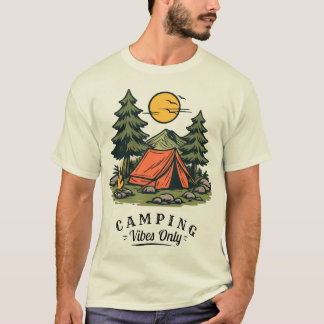 Retro Campsite Sunset Campfire Pine Forest T-Shirt
