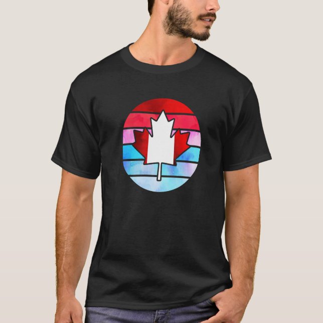 Retro Canada Maple Leaf Happy Canada Day T-Shirt (Front)