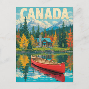 Retro Canada Travel – Mountains & Autumn Forest Postcard