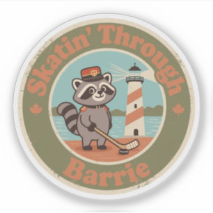 Retro Canadian Raccoon Barrie Hockey Sticker