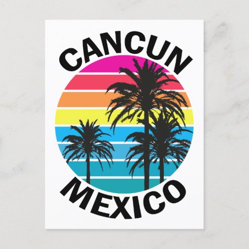 Retro Cancun Mexico Palm Tree Travel Postcard