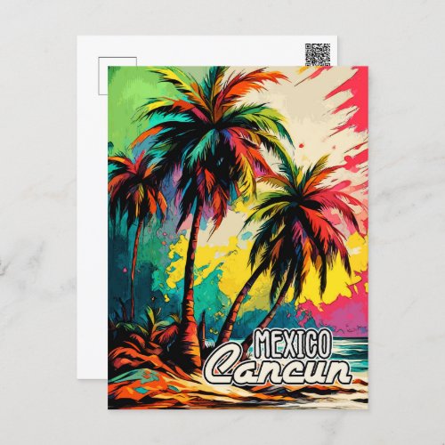 Retro Cancun Mexico Poster Pop Art Travel Holiday Postcard