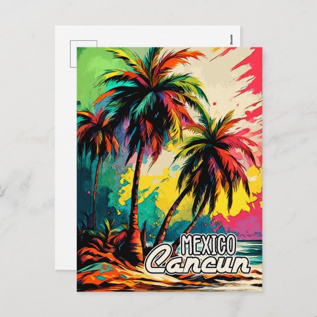Retro Cancun Mexico Poster Pop Art Travel Holiday Postcard (Front/Back)