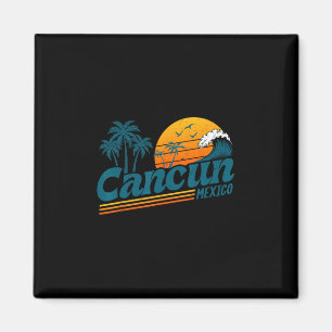 Retro Cancun Mexico Sunset Palm Tree Beach Summer Magnet