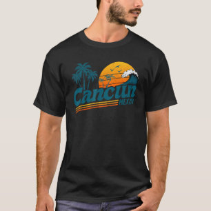 Retro Cancun Mexico Sunset Palm Tree Beach Summer T-Shirt