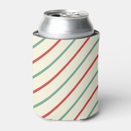 Retro Candy Cane Christmas Stripes Red Green Can Cooler