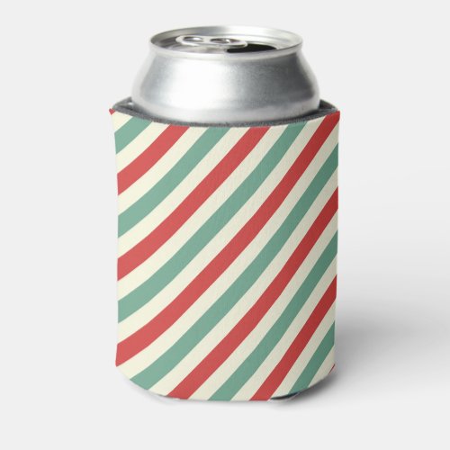 Retro Candy Cane Christmas Stripes Red Green Can Cooler