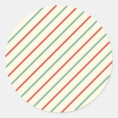 Retro Candy Cane Christmas Stripes Red Green Classic Round Sticker
