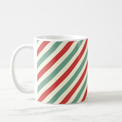Retro Candy Cane Christmas Stripes Red Green Coffee Mug