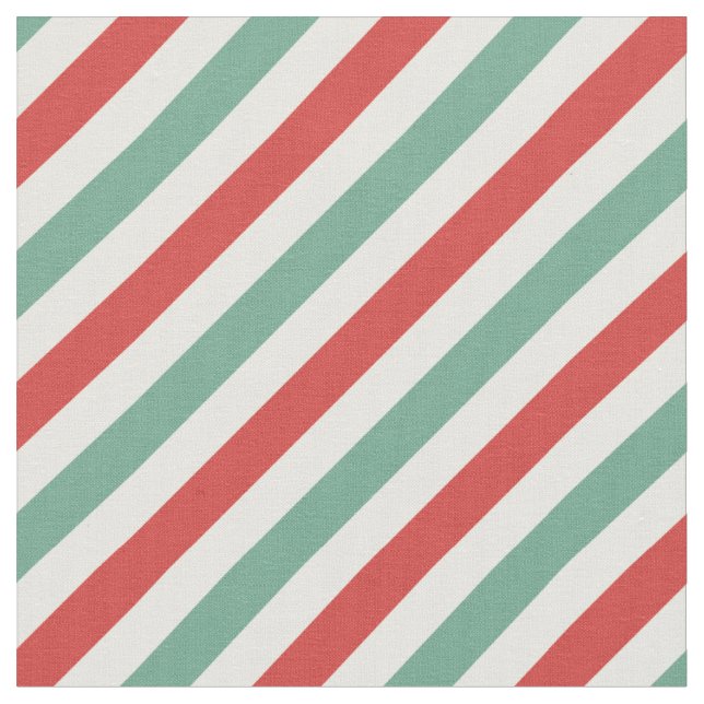 Retro Candy Cane Christmas Stripes Red Green Fabric (Close Up)