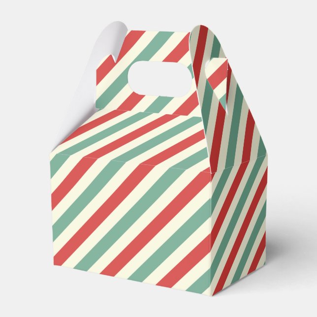 Retro Candy Cane Christmas Stripes Red Green Favor Boxes (Front Side)