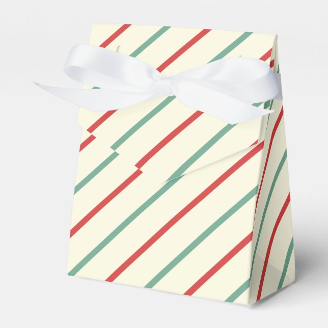 Retro Candy Cane Christmas Stripes Red Green Favor Boxes (Front Side)