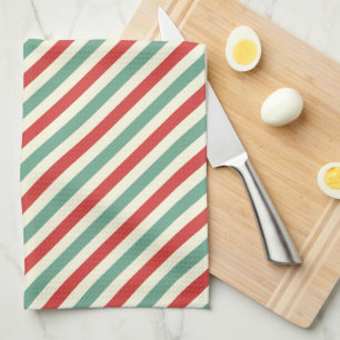 Retro Candy Cane Christmas Stripes Red Green Kitchen Towel