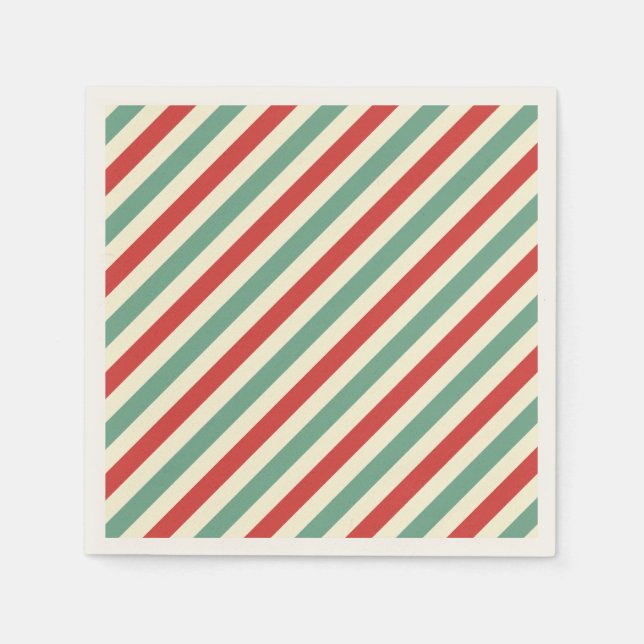 Retro Candy Cane Christmas Stripes Red Green Napkins (Front)