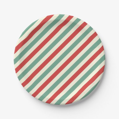Retro Candy Cane Christmas Stripes Red Green Paper Plates